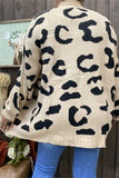 MY15287 Mom and me Black leopard printed beige color long sleeve/tighten cuff knitted fabric women sweater/cardigan (Copy)