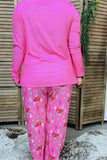 BQ15380"LET GET"graphic for Christmas festival top&pant hot pink pajama set for women