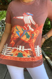 Shop Cowboy riding horse printed short sleeve women top XCH13562 (FS4)