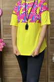 GJQ8866 Lightning yellow multi  color printed short sleeve women tops