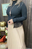 BQ15470 Solid black tighten short design top long sleeve/tassel&fringe