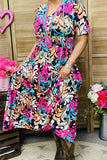 BQ15999 Multi color paisley printed short sleeve women dress w/waist elastic band
