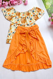 Girls boutique clothing wholesale Cow floral off the shoulder blouse w/skirt girl set 1112WY (A3S8)
