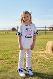 Western cow & pink stripe printed ruffle girls boutique set 11130MZ (A1S9)