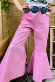 Solid pink leather girl bell bottoms pant 1118WY