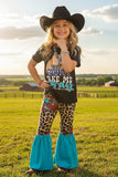 Western COWBOY TAKE ME AWAY Leopard & turquoise girl's boutique set 1119WY 5S9