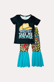 Western COWBOY TAKE ME AWAY Leopard & turquoise girl's boutique set 1119WY 5S9