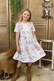 Western floral printed short sleeve girl's boutique dress 1132WY (A1S5)