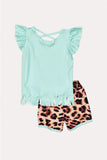 Western MOODY cow printed top leopard shorts girls boutique set 1133WY/CLE