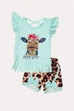 Western MOODY cow printed top leopard shorts girls boutique set 1133WY/CLE