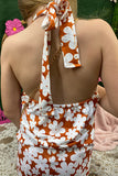 Rust & white floral jumpsuit w/back tie 1151WY