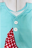 "HELLO SUMMER" aqua & red checkers 2pc ruffle set 1161WY
