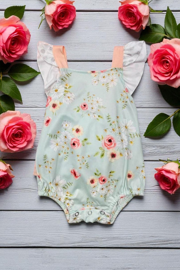 Shop Pastel tones floral sleeveless ruffle baby romper 1168WY A13S3