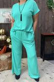 XCH15710 Mom and me Mint knitted short sleeve top pant 2pc women clothing sets