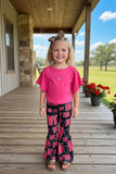 Western HOWDY hot pink short sleeve top & black bell bottom girls boutique set 1173WY (A6S5)