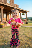 Western HOWDY hot pink short sleeve top & black bell bottom girls boutique set 1173WY (A6S5)
