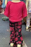 Western HOWDY hot pink short sleeve top & black bell bottom girls boutique set 1173WY (A6S5)