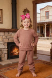 Mauve pink sherpa top bottom pullover girls sets DLH2667 (A11S6)