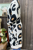 MY15267 Mom and me knitted leopard long style open cardigan/sweater w/pockets