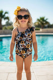 Western One piece Cow & sunflower printed girl swimsuit 12014MZ A11S1/12S3