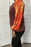 SP7924 W/orange tie dye printed bubble long sleeves w/tighten cuff burgundy women top w/raglan design(FS12)