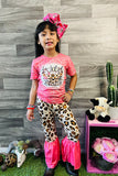 Wild Child Cow printed pink short sleeve top bell bottom 2pc girls sets 12172MZ