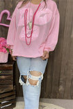 DLH14600 Pink sequin mouth shaped patch ornament long sleeve women pink sweatshirt/tops