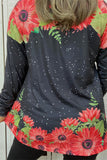 XCH13659 Sunflower&black block printed long sleeve women tops (FS2)