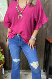 GJQ15661 Plum Bell w/ruffle short sleeve  loose women blouse