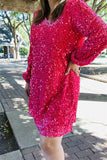 XCH15620 Fuchsia long sleeve w/sequin women dresses