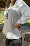 XCH15208-1 Wholesale plus size pearls long sleeve gray women tops(cs1)