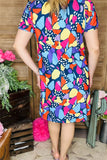 XCH15945 Multi color graphic&leopard printed short sleeve women dress w/side pockets