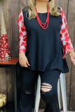 Plus size clothing suppliers Red floral printed 3/4 bell sleeve & black women tops XCH15463