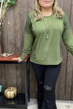 GJQ15536 Green solid color w/green lace tighten cuff long bottom sleeve side split front short/back more long women tops