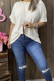 GJQ15717 Off-white women tops short sleeve/double trim small dots to line with soft material