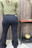 S012 Scratch broken on knee long&bell bottom black women jean pants