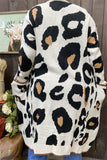 MY15267 Mom and me knitted leopard long style open cardigan/sweater w/pockets