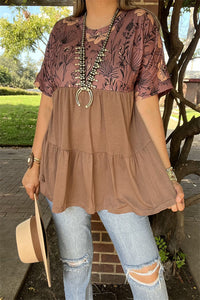 Women's clothing suppliers online floral printed & tan baby doll women blouse GJQ15652