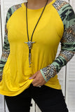 BQ8575 Camo&Leopard printed yellow block body raglan long sleeve women tops (ES9)