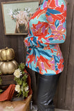 GJQ15632 Floral multi color printed V-neckline long sleeve women tops