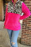 BQ15491 Leopard printed fuchsia solid color velvet long sleeve w/zipper women tops