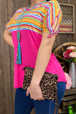 Fuchsia/multi color striped top YMY9250