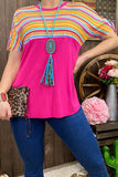 Fuchsia/multi color striped top YMY9250