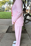 DLH15631 "CHRISTMAS"red words&tree printed long sleeve tops&pant women pink pajamas sets