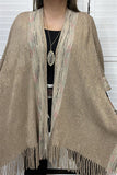 TTY11096 Coffee & multi color shawl w/tassels for women