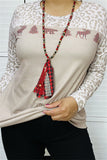 XCH14042 Christmas leopard printed long sleeve top for women HS2