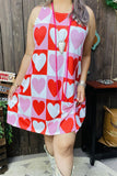 BQ14560 Pink/White/Red hearts printed sleeveless women dress w/side pockets