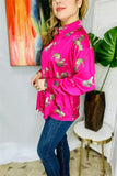 XCH15820 Leopard animal printed long sleeve women fuchsia shirt