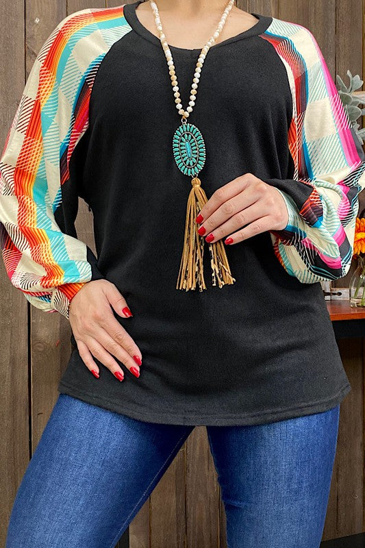 Black blouse wmulti color block bubble sleeves women top YMY10121 HS2