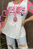 XCH13685 XOXO & Dot & Leopard printed short sleeve top for Valentine's day